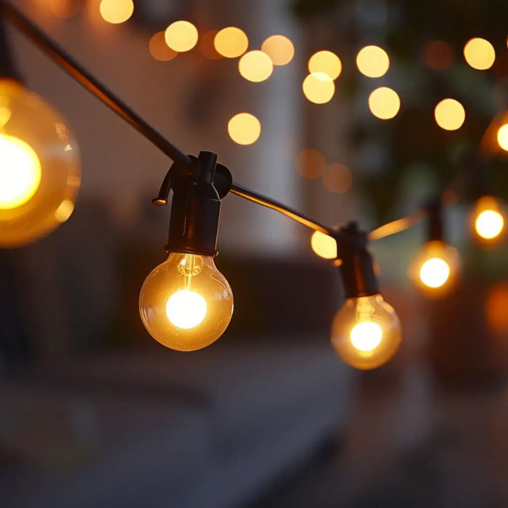Close up of string lights at night